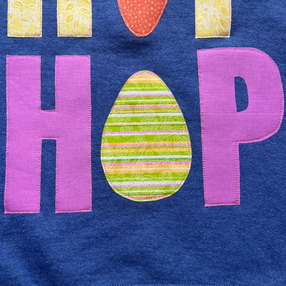 Upcycled Appliquéd Easter Hip Hop Blue Crewneck Sweatshirt, L, Craftcore Cute - Picture 3 of 6